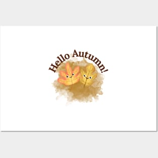 Hello Autumn, Cute Happy Leaves Posters and Art